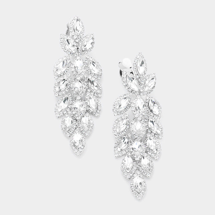 Large Crystal Leaf Clip On Earrings | 384196