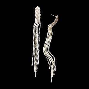 Long Drop Rhinestone Fringe Pageant Earrings | 405704