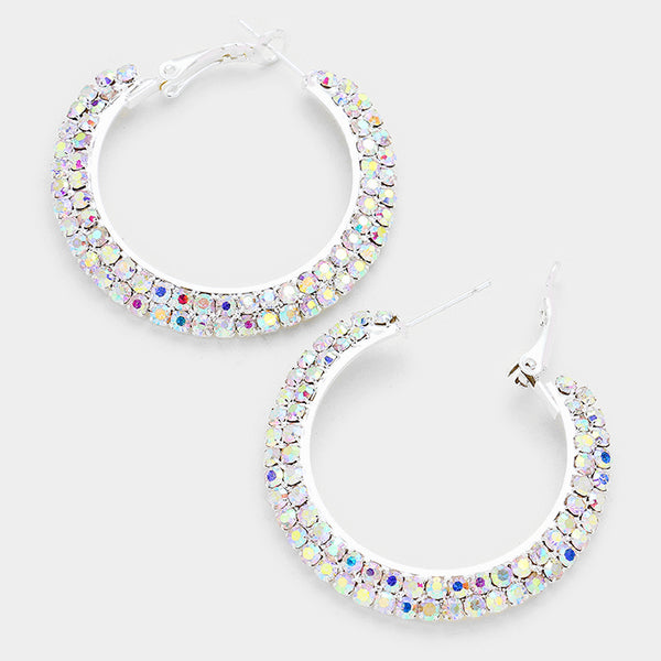 イヤリング SILVER CRYSTAL LOGO HOOP EARRINGS Brillinace Fine Women's Sterling Silver Clear Crystal Hoop