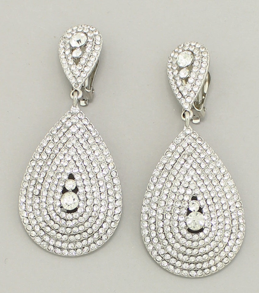 Pageant Earrings | Large Crystal Drop Earrings | Clip On | 490244