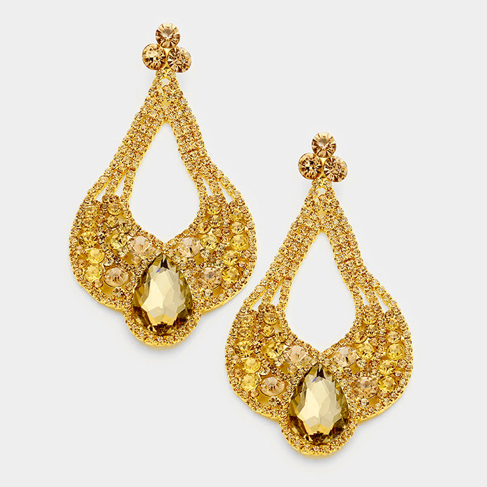 Large Chunky Cut Out Gold Crystal Teardrop Earrings | Tammy Lee's | 368875