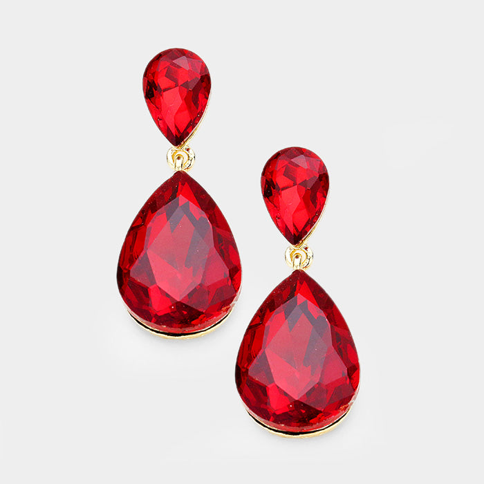 Little Girls Double Red Crystal Teardrop Evening Earrings | 389500