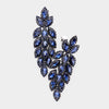 Large Navy Crystal Leaf Clip On Earrings | 429961