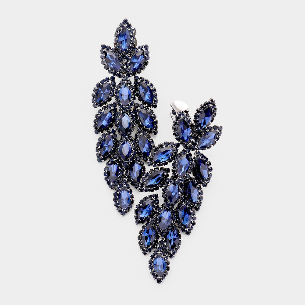 Small Navy Crystal Clip On Dangle Earrings | L&M Bling - lmbling
