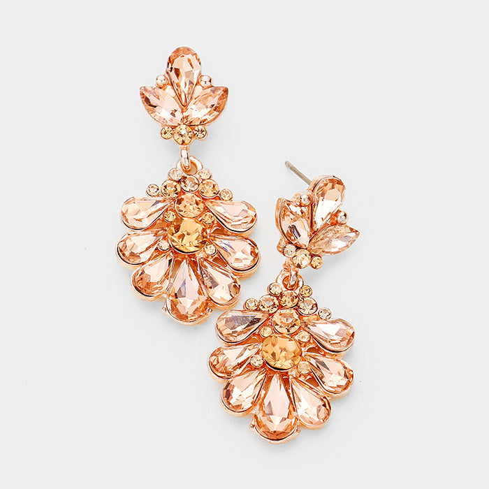 Little Girls Peach Crystal Cluster Teardrop Pageant Earrings | 402709