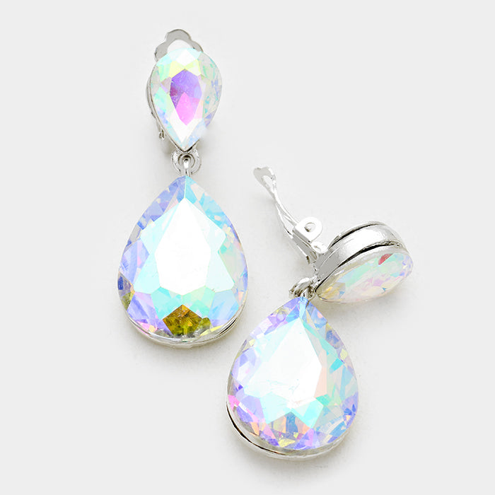 Little Girls Clip on AB Teardrop Earrings | 334671