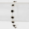 Black Round Crystal Rhinestone Rosette Evening Bracelet on Gold