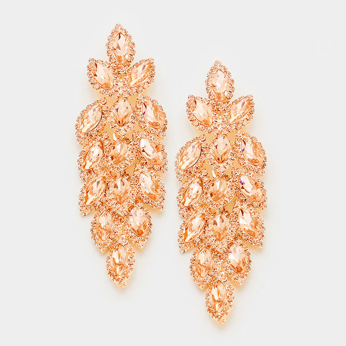 Long Peach Crystal Marquise Earrings | 347046