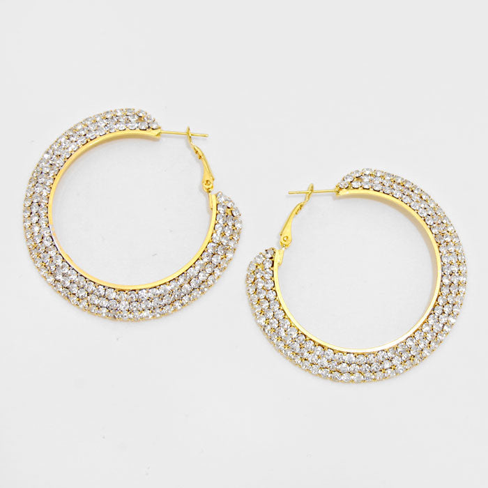 Three Row Crystal Hoops on Gold | 2 1/8" | 155612