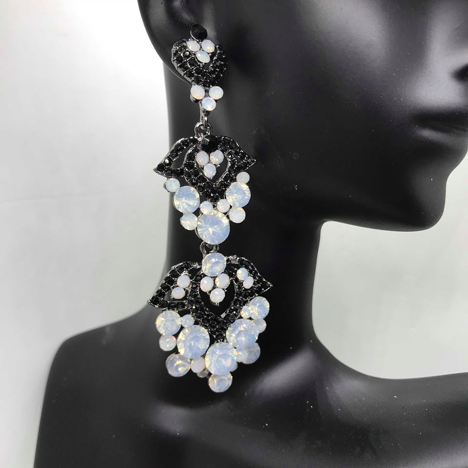 Black and Opal Chandelier Earrings