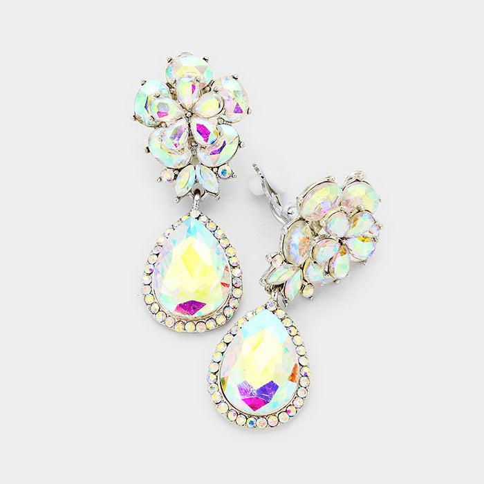 Small AB Crystal Clip On Dangle Earrings | 379533