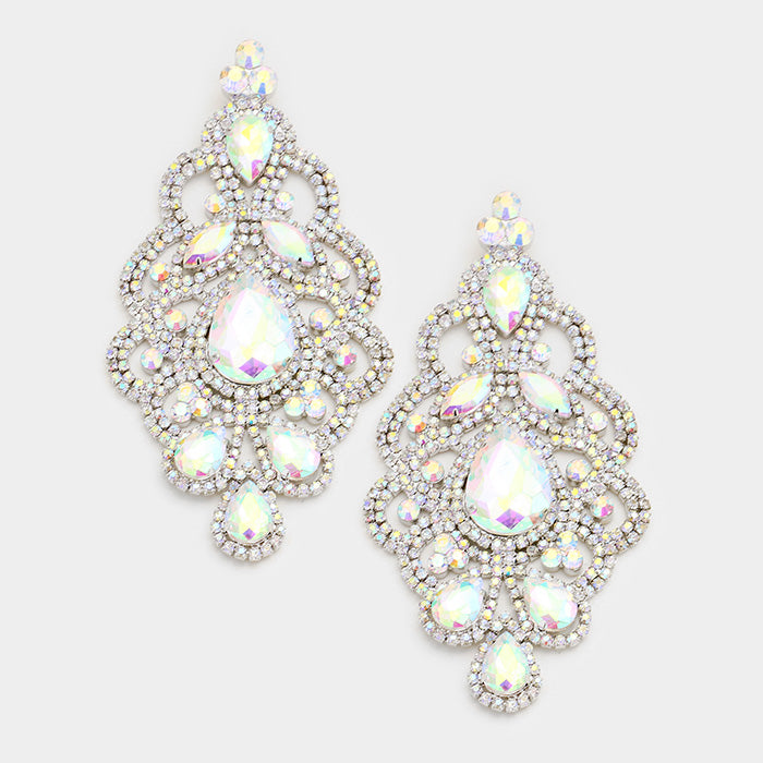 Large AB Crystal and Rhinestone Chandelier Earrings | 354114