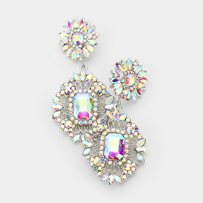 Large Floral AB Crystal Chandelier Pageant Prom Earrings | 269894