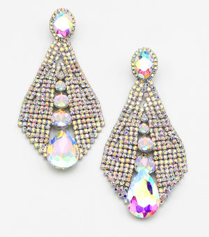 Large Statement Chandelier AB Crystal Earrings on Silver |  Shonjrell | 391140