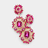 Large Floral Fuchsia Crystal Chandelier Pageant Prom Earrings | 302168