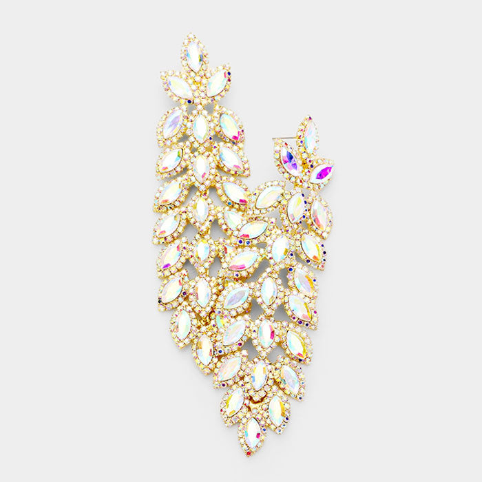 Long AB Crystal Rhinestone Pageant Earrings on Gold | 412831
