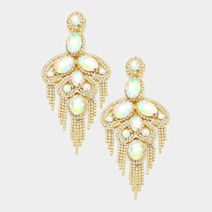 Long AB Crystal and Rhinestone Statement Earrings on Gold | 364535