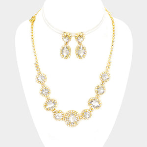 Pave Trim Crystal Rhinestone Necklace and Earrings on Gold | 345832