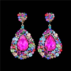 Multi Colored Large Earrings on Gold | Chunky Pageant Earrings | H2027-multi