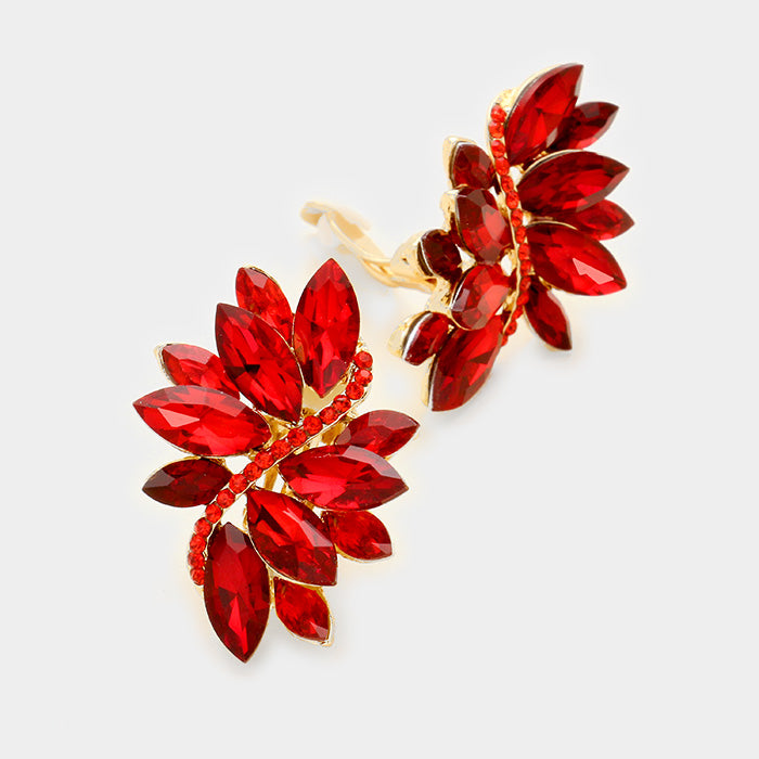 Red Crystal Rhinestone Earrings | Clip On | 338937