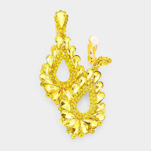 Cut Out Yellow Crystal Clip On Teardrop Chandelier Earrings | 428185