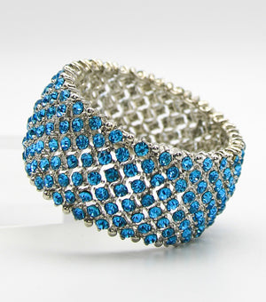 Shimmering Aqua Crystal Rhinestone Stretch Pageant Bracelet |JB5B054303AQARD
