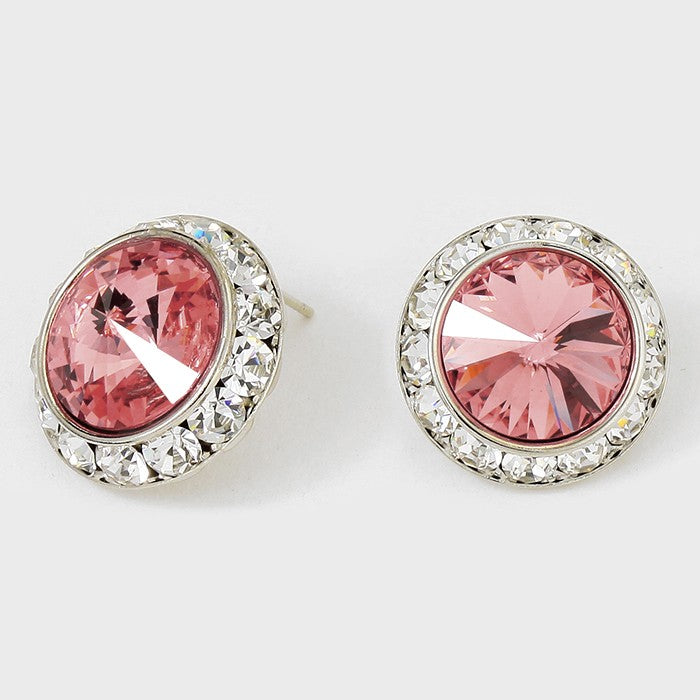Austrian Blush Rose Crystal Round Stud Earrings | 7/8" | 291550