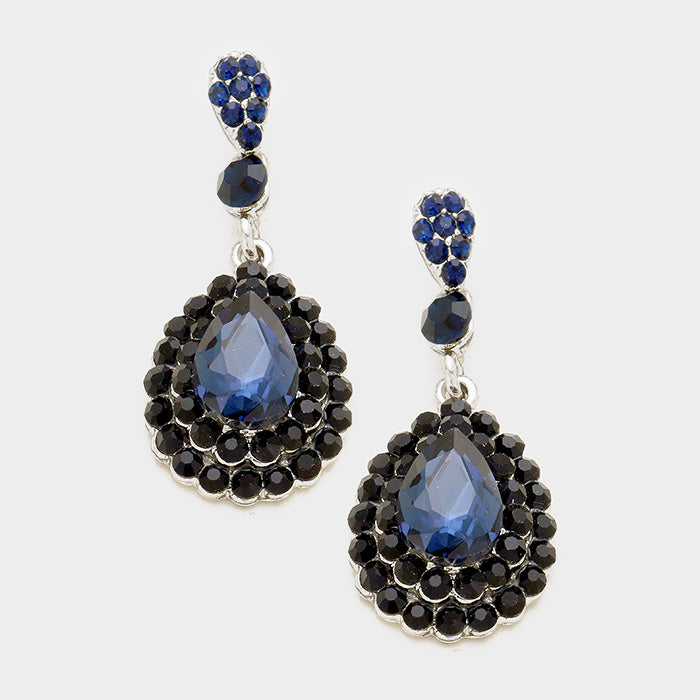 Little Girls Navy Crystal Rhinestone and Teardrop Earrings | 354323