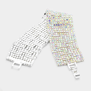 AB Rhinestone Clasp Bracelet - 12 Row | 333269