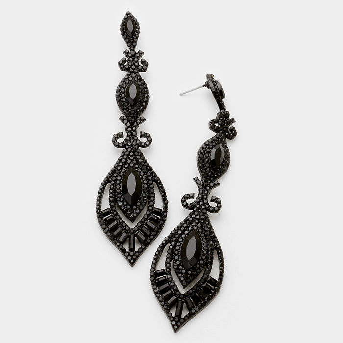 Victorian Black Crystal Statement Pageant Earrings | 287190