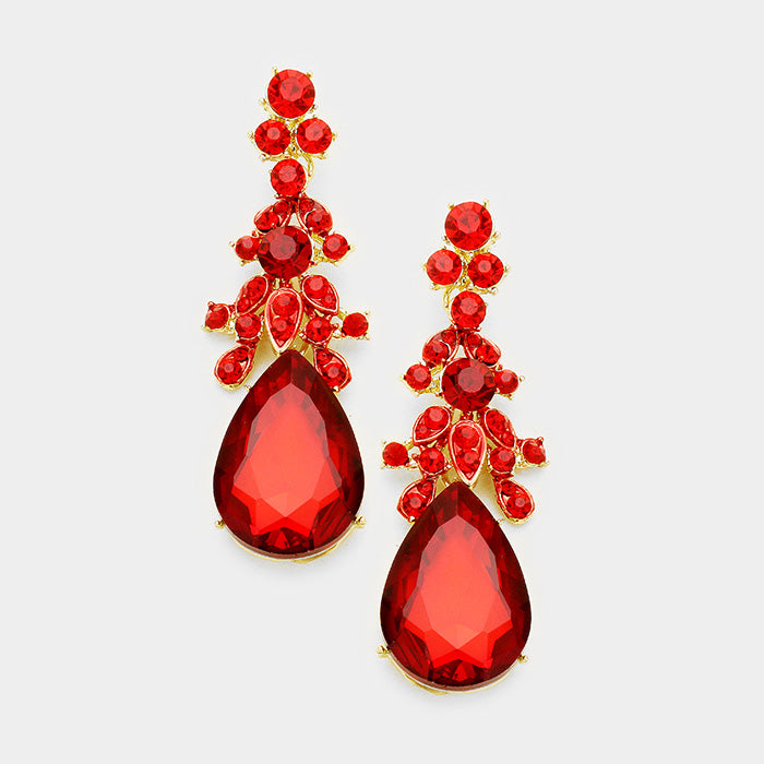 Red Crystal Teardrop Pageant Earrings | 376265
