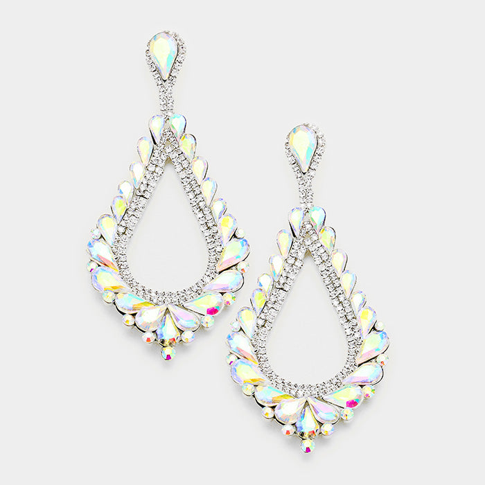 Oversized Cut Out AB Crystal Teardrop Earrings | 368845