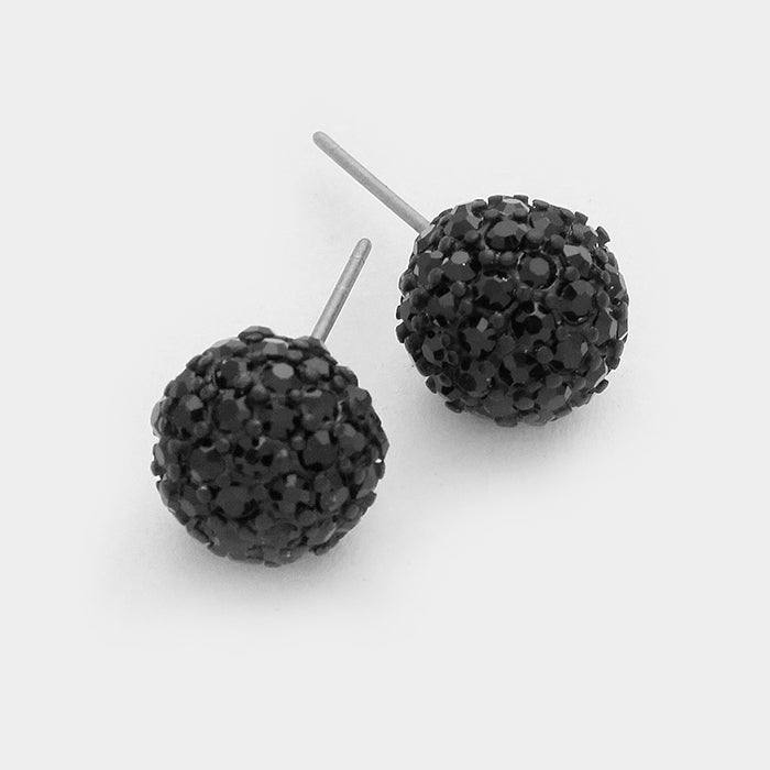 Little Girls Black Crystal Disco Ball Stud Earrings | 91843