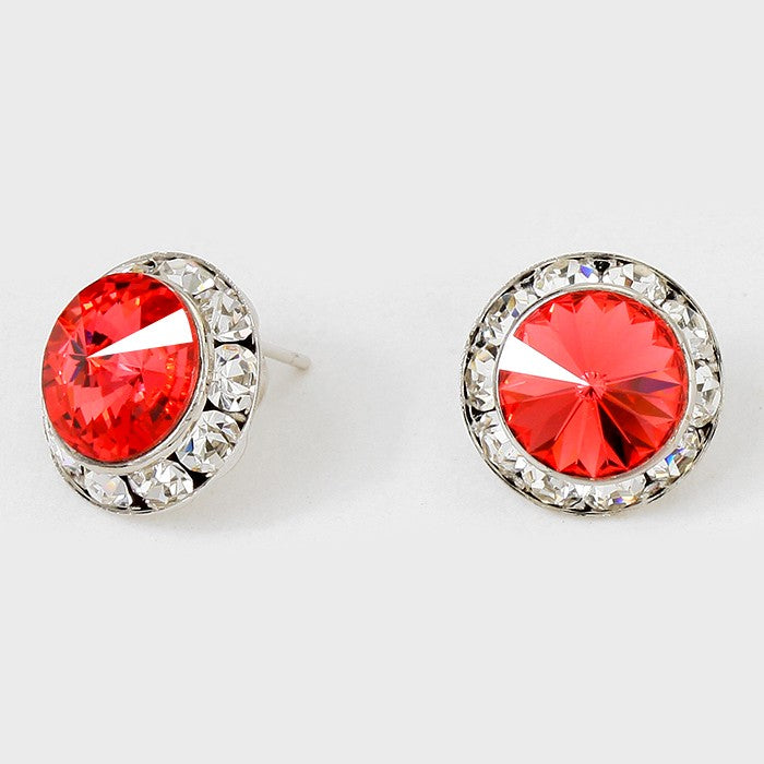Watermelon Color Austrian Crystal Round Stud Earrings | 5/8" | 114225