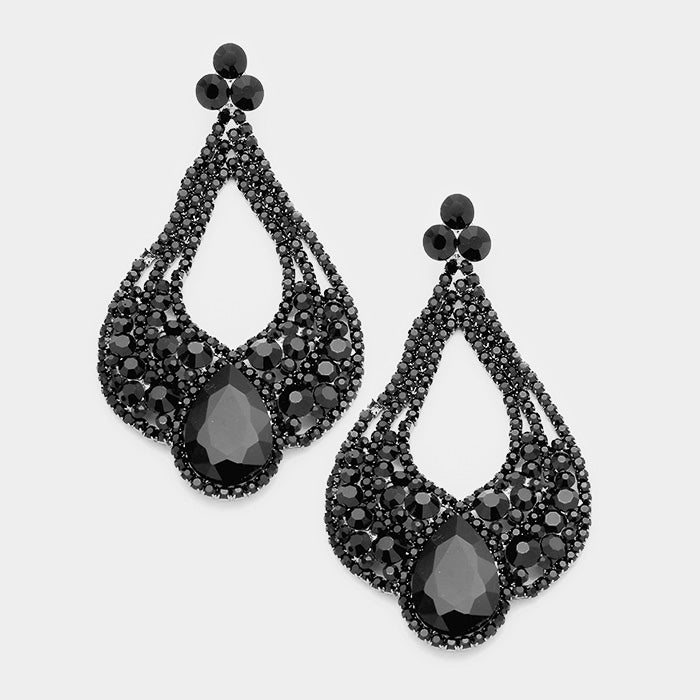 Large Chunky Cut Out Black Crystal Teardrop Earrings | Tammy Lee's | 368879