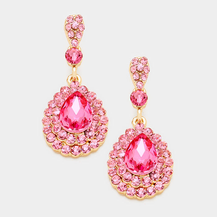 Little Girls Pink Rhinestone and Teardrop Earrings | 354320