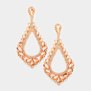 Oversized Cut Out Peach Crystal Teardrop Earrings | 368841