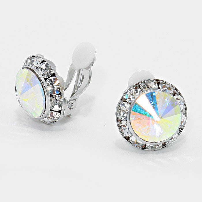 Little Girls AB Austrian Crystal Clip On Stud Earrings
