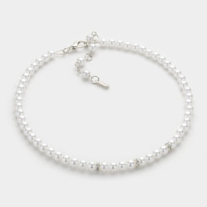 Crystal detail white pearl strand choker necklace | 145216