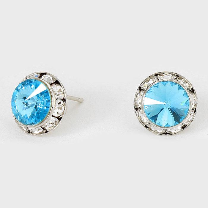 Aqua Stud Earrings 0.5" | 123299