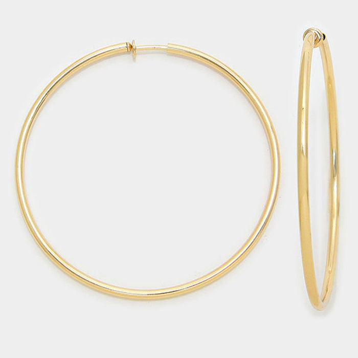 Large Gold Hoop Clip On Earrings | 3 1/8" | 142492