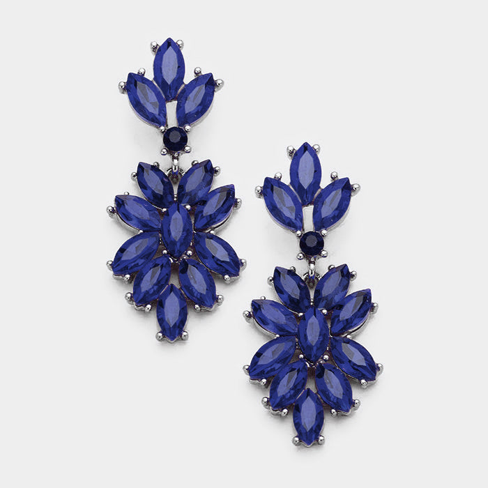 Navy Crystal Oval Cluster Vine Pageantu00a0Earrings | 382455