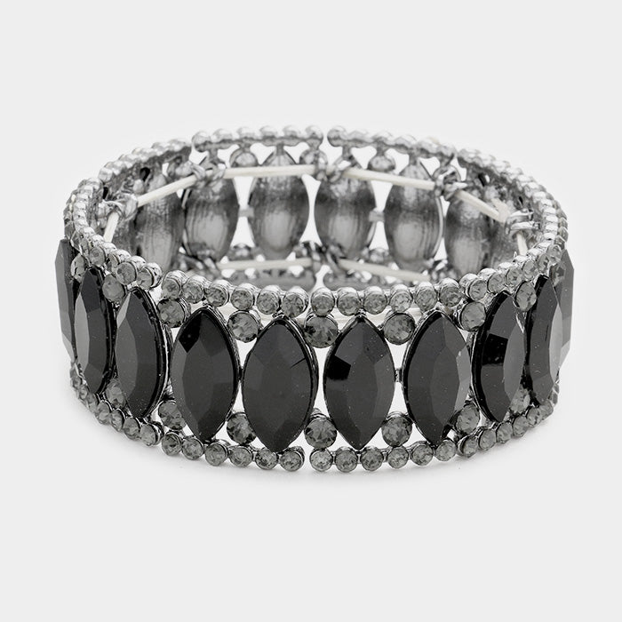 Oval Rhinestone Trimmed Black Crystal Pageant Bracelet | 355756