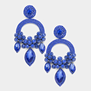 Large Long Elegant Sapphire Chandelier Pageant Prom Earrings | 364527