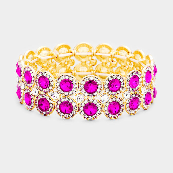 Fuchsia Crystal Round Stone Stretch Bracelet | 385898