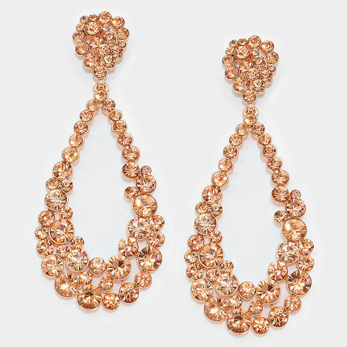 Big Peach Crystal Pageant Earrings | Peach Earrings | 294847