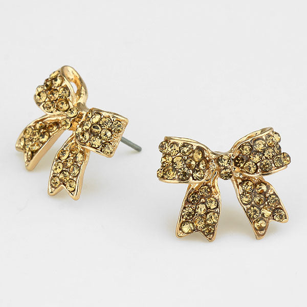 Gold Crystal Rhinestone Bow Stud Earrings | 124734