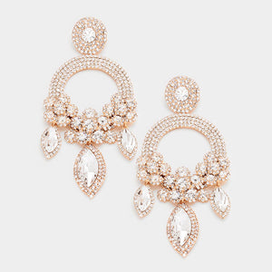 Large Long Elegant Chandelier Pageant Prom Earrings on Rose Gold | 412799