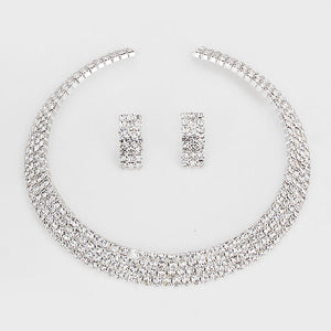 Four Row Crystal Rhinestone Choker and Earrings | 96080