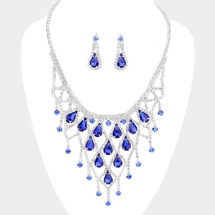 Sapphire Crystal Rhinestone Teardrop Bib Necklace | 420989